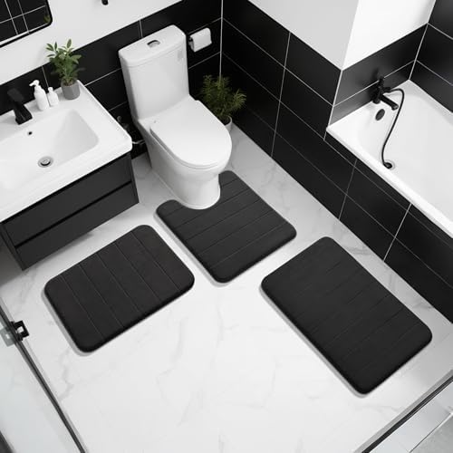 Yimobra Memory Foam Bath Mat, Soft Absorbent Bathroom Rug, 24x17, Black