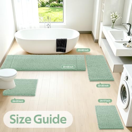 ACCUMTEK Upgrade Luxury 2 Piece Sage Green Toilet Bathroom Rug Mat 32"x20"+24"x17", Ultra Soft Thick Absorbent Bath Mats, Non Slip Chenille Toilet Mat for Bathroom, Bedroom, Kitchen, Shower, Tub