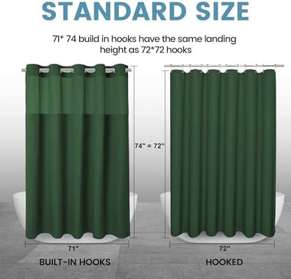 Heavyweight Waffle No Hook Shower Curtain with Liner, 71x74, Dark Green
