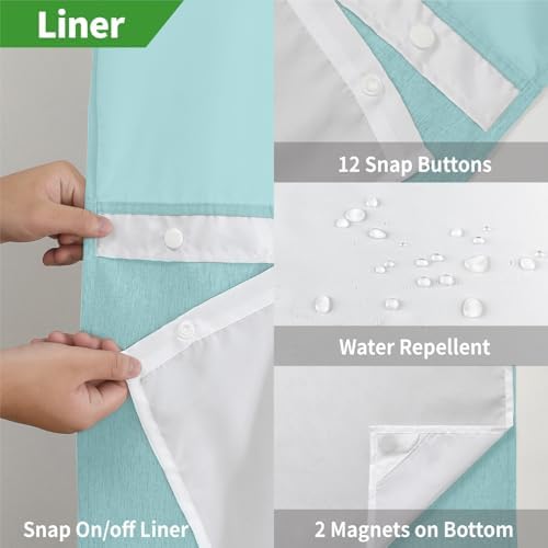 eachope No Hook Linen Texture Shower Curtain with Snap-in Liner,54x80 Teal