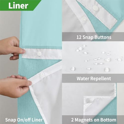 eachope No Hook Linen Texture Shower Curtain with Snap-in Liner,54x80 Teal