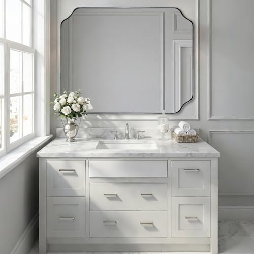 ANDY STAR 32"x40" Chrome Bathroom Scalloped Mirror for Wall