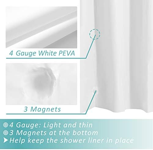 Mrs Awesome Extra Long White Shower Curtain Liner with 3 Magnets, 72x84