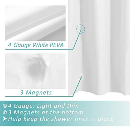 Mrs Awesome Extra Long White Shower Curtain Liner with 3 Magnets, 72x84