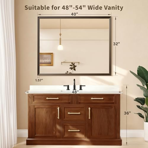 Retro Copper Effect Framed Wall Mirror, 32x40 Rectangle Mirror