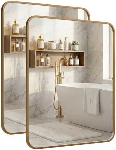 2-Pack 24x30 Inch Antique Gold Rounded Rectangle Vanity Mirrors