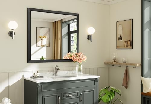 Briivue Black Metal Framed Bathroom Wall Mirror, 40x36 Inch