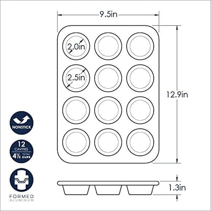 Nordic Ware Naturals Aluminum NonStick Muffin Pan, Twelve 2.75 Inch Cups