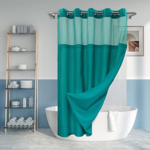 River Dream No Hook Shower Curtain with Snap-in Liner Set, Teal, 71x74