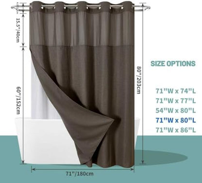 eachope No Hook Waffle Shower Curtain with Snap-in Liner, 71x80 Inch, Brown