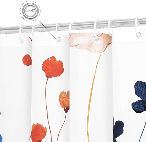Gibelle Orange Navy Beige Watercolor Floral Fabric Shower Curtain, 72x72