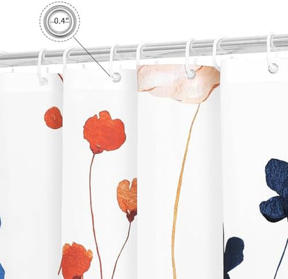 Gibelle Orange Navy Beige Watercolor Floral Fabric Shower Curtain, 72x72