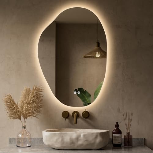 Keonjinn 22" x 30" Asymmetrical Bathroom Mirror with Lights, Tempered Glass