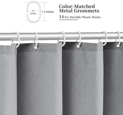 BTTN 84x72 Boho Scalloped Linen Textured Cloth Shower Curtain, Grey/Gray