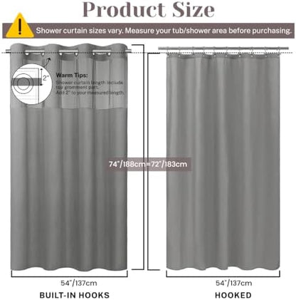 SORTTO No Hook Slub Shower Curtain with Liner, 54x74, Grey