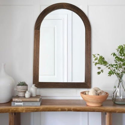 LOSOUR 2 Pack Arched Mirror, Farmhouse Decor Solid Wood Frame Wall Mirror,Vintage Bathroom Mirrors for Bathroom, Living Room,Bedroom, Entryway, Hallway,Foyer (Coffee, 2 Pack-30 L x 20" W)