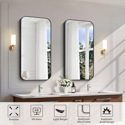 FORBATH Bathroom Mirror 20" x 40", Rectangle Black Bathroom Mirror with Black Aluminum Frame Rounded Corner, Wall Mounted Mirror for Bedroom Entryway Living Room