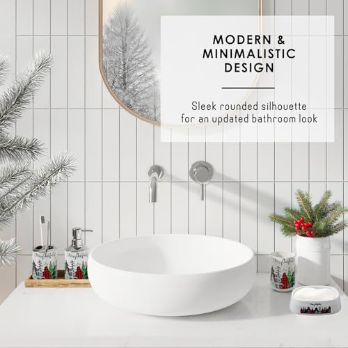 Clara Clark Bathroom Accessories Set - Christmas Bathroom Set with Adhesive Corner Shower Caddy Hanging, 24PC Bathroom Accessory Set, Christmas Shower Curtain Set with Toilet Brush and Trash Can