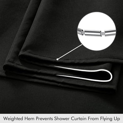 ANRODUO Black Linen Textured Fabric Shower Curtain Set - W72xL72
