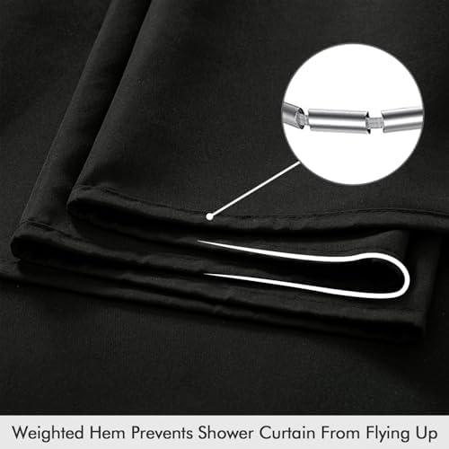 ANRODUO Black Linen Textured Fabric Shower Curtain Set - W70xL72
