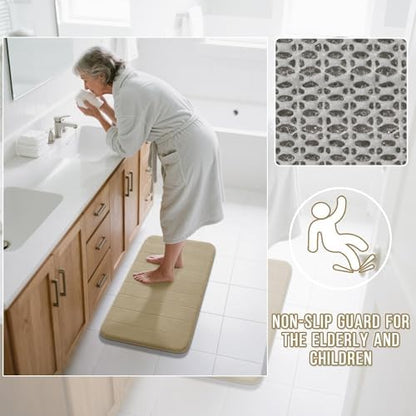 Yimobra Memory Foam Bath Mat, Super Soft Absorbent Bathroom Rug Non Slip, Quick Dry, Machine Washable Floor Carpet for Tub Shower, Home Decor Accessories, 24x17, Light Tan