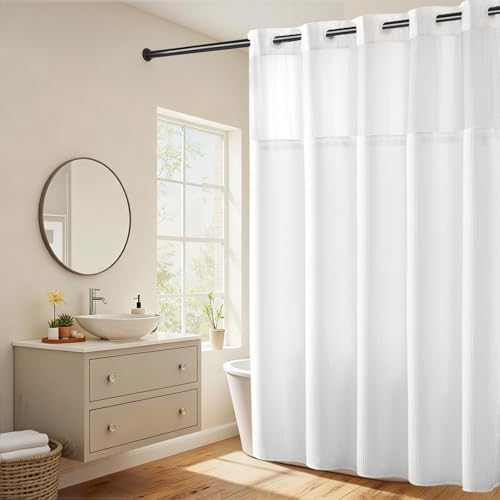 RiverDream Heavyweight Waffle No Hook Shower Curtain with Liner,White,71x80