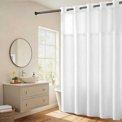 RiverDream Heavyweight Waffle No Hook Shower Curtain with Liner,White,71x80