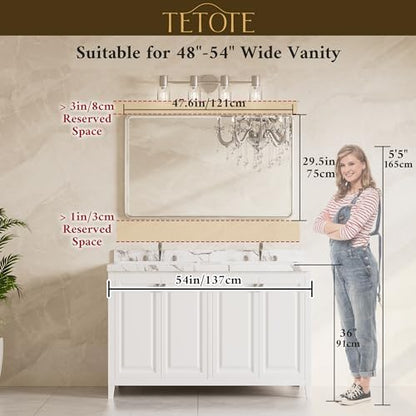 TETOTE Brushed Nickel Mirrors for Wall 48 x 30 Beveled Edge Tempered Glass, Rounded Corner Rectangle Framed Mirror for Modern Bathroom, Living Room, Bedroom, Entryway