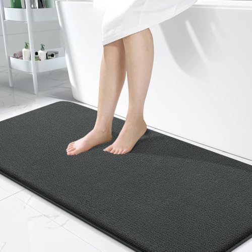 OLANLY Memory Foam Bathroom Runner Rug 50x30, Absorbent Long Mat, Dark Grey