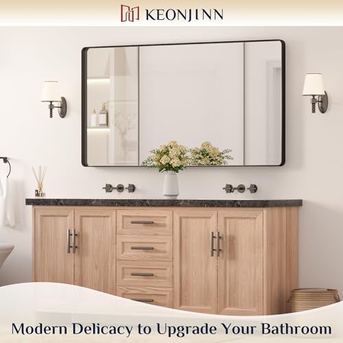 Keonjinn 55 x 30 Inch Black Bathroom Mirror, Tempered Glass Vanity Mirror