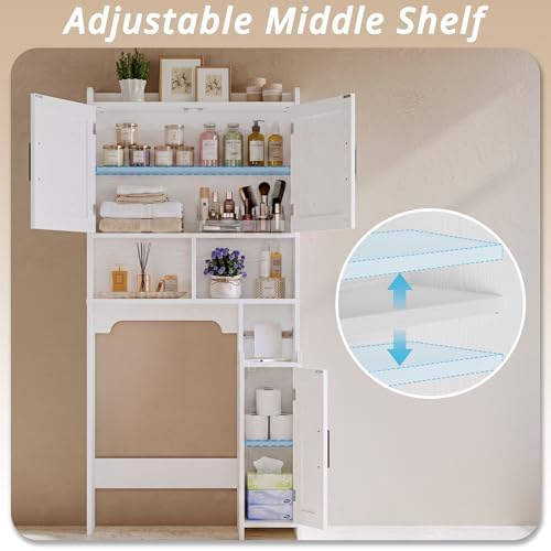 IRONCK 67 in Over The Toilet Storage Cabinet with Adjustable Shelves White