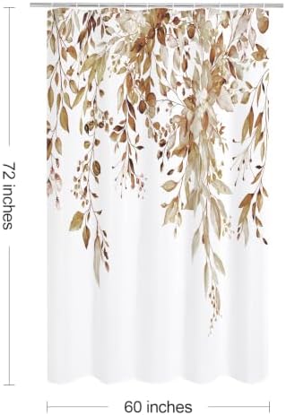 Gibelle Brown Eucalyptus Shower Curtain, Watercolor Floral Print, 60x72