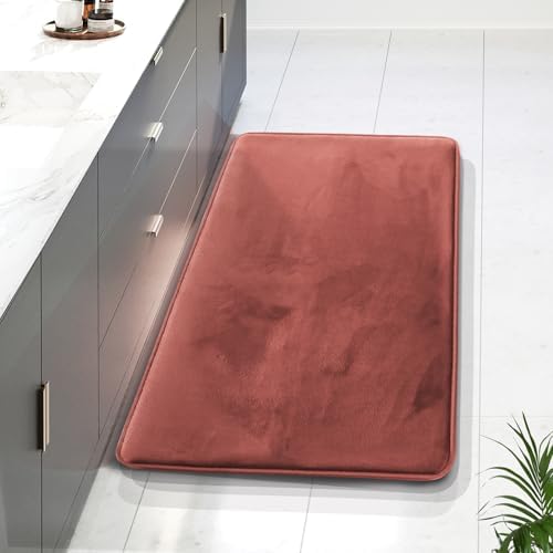 Clara Clark Bathroom Rugs, Velvet Memory Foam Bath Mat, Non-Slip Bath Rugs, Machine Wash, Dries Quickly, Ultra Soft Plush Bath Mats for Bathroom, 24 x 36, Misty Rose