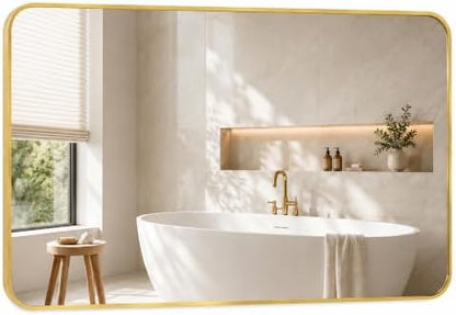 30x48 Inch Brushed Gold Rounded Rectangle Bathroom Vanity Mirror