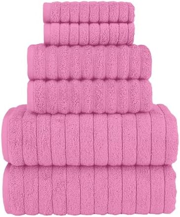 Elegant Comfort 100% Turkish Cotton Corduroy Ribbed Luxury Bath Towels 6-Piece Set, Premium Feel - Quick Dry, Highly Absorbent, Contains 2 Bath Towels, 2 Hand Towels, and 2 Washcloths, Light Pink