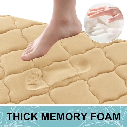 OLANLY Memory Foam Bath Mat Rug 30x20, Ultra Soft and Absorbent Bathroom Rugs, Non-Slip, Comfortable, Machine Washable Bath Carpet for Bathroom Floor, Tub, Shower and Home Decor Accessories, Beige