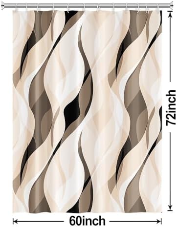 Cream Striped Shower Curtain with Hooks for Bathroom 60x72 Inch