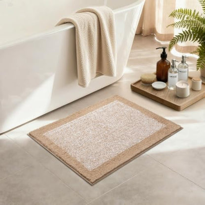 Bathroom Rugs 24x17 Non Slip Washable, Soft Absorbent Bath Mat Beige