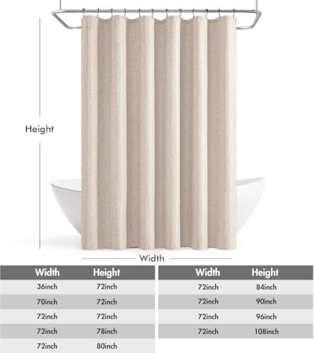 ANRODUO Beige Extra Long Linen Fabric Shower Curtain Set - W72xL108
