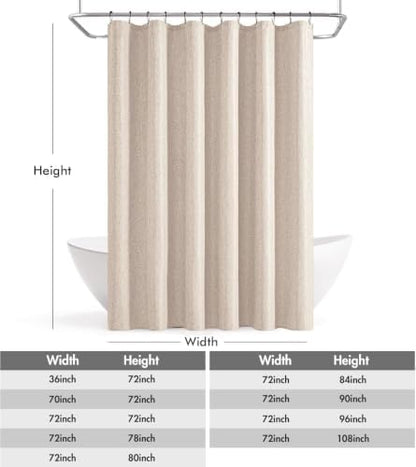 ANRODUO Beige Extra Long Linen Fabric Shower Curtain Set - W72xL108