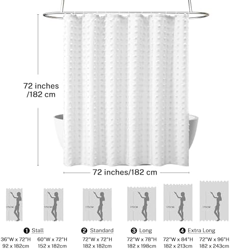 Siiluminisoy Boho Farmhouse White Shower Curtain Woven Fabric Shower Curtain, 72 x 72 Tufted Pleat Floral Puffs Textured Modern Farmhouse Minimalist Shower Curtain Set with Hooks for Bathroom