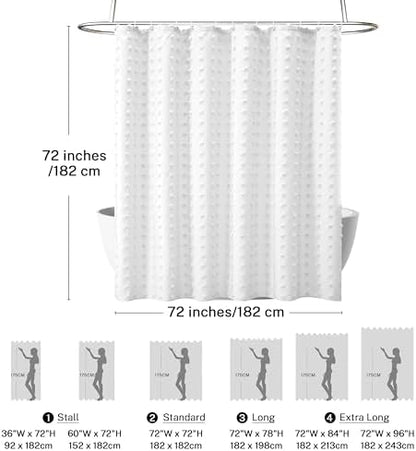 Siiluminisoy Boho Farmhouse White Shower Curtain Woven Fabric Shower Curtain, 72 x 72 Tufted Pleat Floral Puffs Textured Modern Farmhouse Minimalist Shower Curtain Set with Hooks for Bathroom