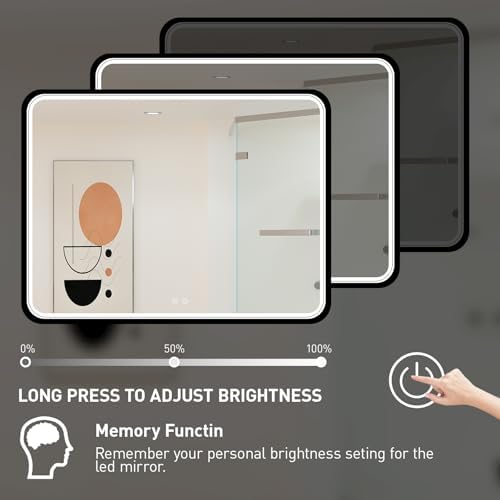 LED 43x36 Inch Lighted Bathroom Mirror,Gold Frame,3 Color