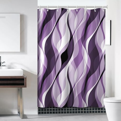 Purple Striped Shower Curtain with Hooks for Bathroom 54x72 Inch