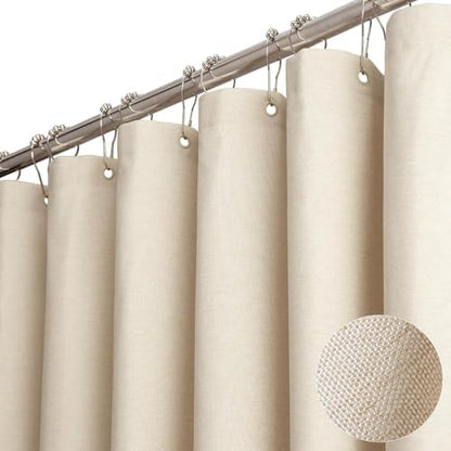 BTTN 72x80 Linen Textured Waterproof Fabric Shower Curtain Set, Beige/Cream