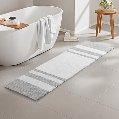 Madison Park Reversible Spa Cotton Bath Rug 100%-Cotton Striped Ultra Soft Water Absorbent, Fast Drying, Bath-Mats, Non-Slip Absorbent Quick Dry Mats for Tub, Shower Room, and Bathroom, 24x72, Grey