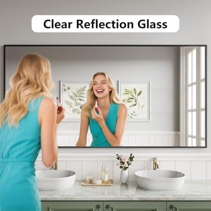 Koonmi Bathroom Mirror 36x71 Matte Black Bathroom Wall-Mounted Mirrors, Modern Rectangle Vanity Mirror, HD Tempered Glass, Aluminum Alloy Frame Allow to Hang Horizontally or Vertically