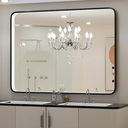 LED 43x36 Inch Lighted Bathroom Mirror,Gold Frame,3 Color