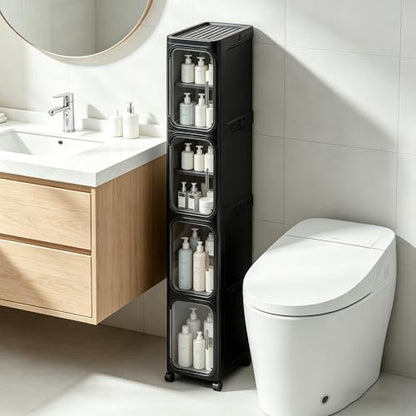 4-Tier Narrow Storage Cabinet Slim Bathroom Tall Skinny Organizer,Black