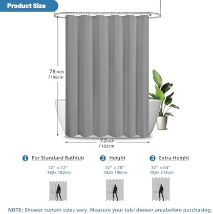 2-in-1 Waterproof Fabric Shower Curtain - No Separate Liner Needed, Hotel-Style Waffle Weave, Effortless Cleaning & Washable Bathroom Shower Curtain Set,72Wx78H,Grey